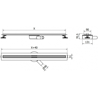 Mexen FLAT 360 SLIM 150 cm - Lineárny odtokový žľab, zlatá 1541150