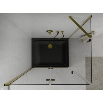 Mexen Lima skladací sprchovací kút 80 x 100 cm, transparentná, zlatá + plochá sprchová vanička, čierna - 856-080-100-50-00-4070G