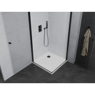 Mexen Pretoria Duo vyklápacia sprchová kabína 90 x 90 cm, priehľadná, čierna + plochá sprchová vanička - 852-090-090-70-02-4010B