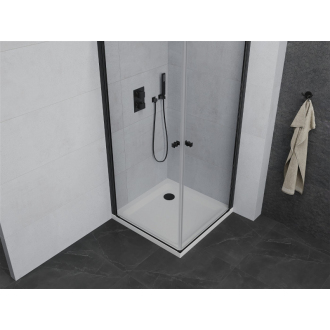 Mexen Pretoria Duo vyklápacia sprchová kabína 90 x 90 cm, priehľadná, čierna + plochá sprchová vanička - 852-090-090-70-02-4010B