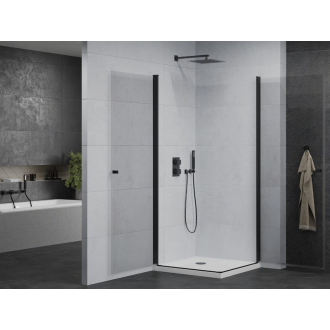 Mexen Pretoria Duo vyklápacia sprchová kabína 90 x 90 cm, priehľadná, čierna + plochá sprchová vanička - 852-090-090-70-02-4010B