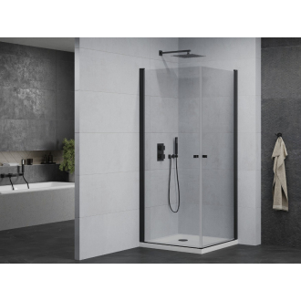 Mexen Pretoria Duo vyklápacia sprchová kabína 90 x 90 cm, priehľadná, čierna + plochá sprchová vanička - 852-090-090-70-02-4010B