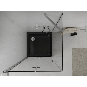 Mexen Lima skladací sprchovací kút 80 x 80 cm, transparentný, chróm + plochá sprchová vanička, čierna - 856-080-080-01-00-4070