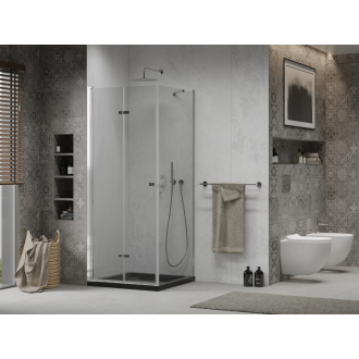 Mexen Lima skladací sprchovací kút 80 x 80 cm, transparentný, chróm + plochá sprchová vanička, čierna - 856-080-080-01-00-4070