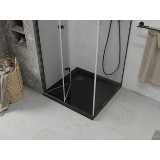 Mexen Lima skladacia sprchová kabína 80 x 80 cm, priehľadná, čierna + plochá sprchová vanička, čierna - 856-080-080-70-00-4070B