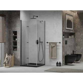 Mexen Lima skladací sprchovací kút 90 x 90 cm, transparentný, čierna + plochá sprchová vanička, čierna - 856-090-090-70-00-4070B