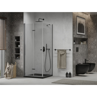 Mexen Lima skladací sprchovací kút 90 x 90 cm, transparentný, čierna + plochá sprchová vanička, čierna - 856-090-090-70-00-4070B