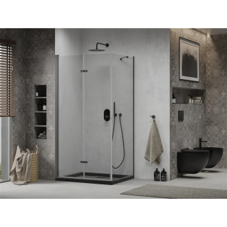 Mexen Lima skladací sprchovací kút 90 x 100 cm, transparentný, čierna + plochá sprchová vanička, čierna - 856-090-100-70-00-4070B