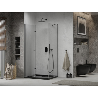 Mexen Lima skladací sprchovací kút 100 x 90 cm, transparentný, čierna + plochá sprchová vanička, čierna - 856-100-090-70-00-4070B