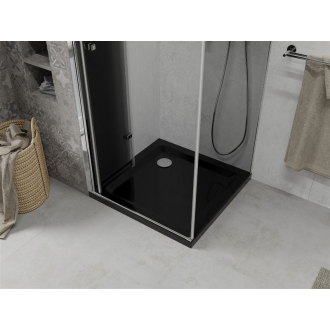 Mexen Lima skladací sprchovací kút 80 x 80 cm, grafit, chróm + plochá sprchová vanička, čierna - 856-080-080-01-40-4070