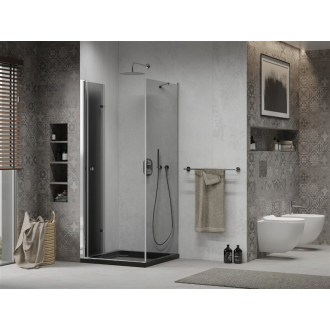 Mexen Lima skladací sprchovací kút 80 x 80 cm, grafit, chróm + plochá sprchová vanička, čierna - 856-080-080-01-40-4070