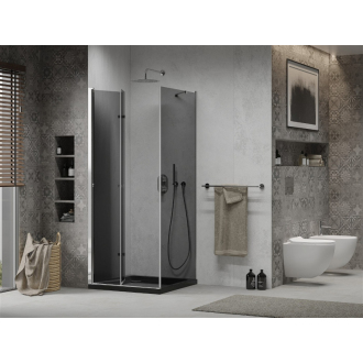 Mexen Lima skladací sprchovací kút 80 x 80 cm, grafit, chróm + plochá sprchová vanička, čierna - 856-080-080-01-40-4070