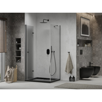 Mexen Lima skladací sprchovací kút 80 x 120 cm, transparentný, čierna + plochá sprchová vanička, čierna - 856-080-120-70-00-4070B