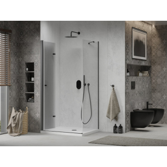 Mexen Lima skladací sprchovací kút 70 x 100 cm, transparentný, čierna + plochá sprchová vanička, biela - 856-070-100-70-00-4010B