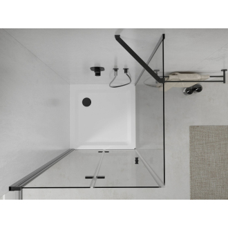 Mexen Lima skladací sprchovací kút 80 x 80 cm, transparentný, čierna + plochá sprchová vanička, biela - 856-080-080-70-00-4010B