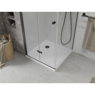 Mexen Lima skladací sprchovací kút 80 x 80 cm, transparentný, čierna + plochá sprchová vanička, biela - 856-080-080-70-00-4010B