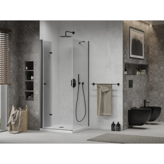 Mexen Lima skladací sprchovací kút 80 x 80 cm, transparentný, čierna + plochá sprchová vanička, biela - 856-080-080-70-00-4010B