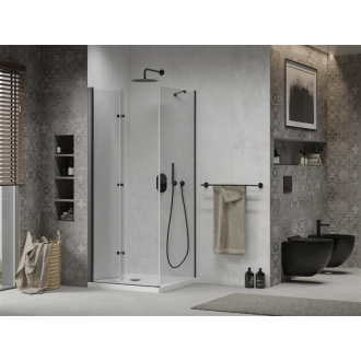 Mexen Lima skladací sprchovací kút 80 x 80 cm, transparentný, čierna + plochá sprchová vanička, biela - 856-080-080-70-00-4010B