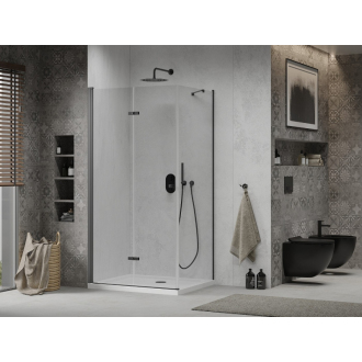 Mexen Lima skladací sprchovací kút 80 x 90 cm, transparentný, čierna + plochá sprchová vanička, biela - 856-080-090-70-00-4010B