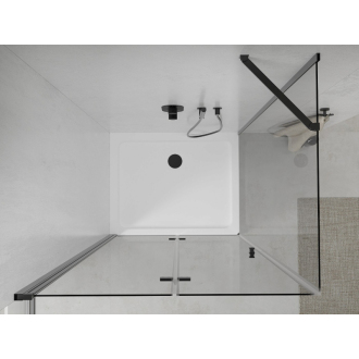 Mexen Lima skladací sprchovací kút 80 x 110 cm, transparentný, čierna + plochá sprchová vanička, biela - 856-080-110-70-00-4010B