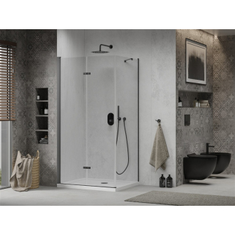 Mexen Lima skladací sprchovací kút 90 x 70 cm, transparentný, čierna + plochá sprchová vanička, biela - 856-090-070-70-00-4010B