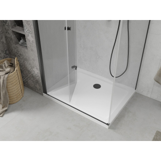 Mexen Lima skladací sprchovací kút 90 x 80 cm, transparentný, čierna + plochá sprchová vanička, biela - 856-090-080-70-00-4010B