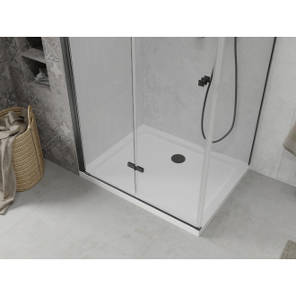 Mexen Lima skladací sprchovací kút 90 x 80 cm, transparentný, čierna + plochá sprchová vanička, biela - 856-090-080-70-00-4010B