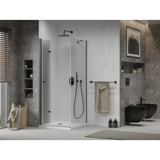 Mexen Lima skladací sprchovací kút 90 x 90 cm, transparentný, čierna + plochá sprchová vanička, biela - 856-090-090-70-00-4010B