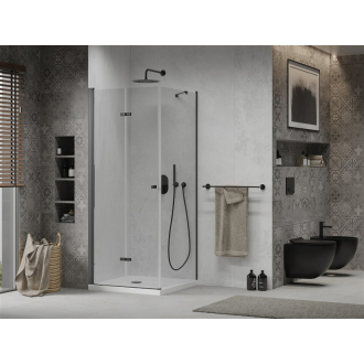Mexen Lima skladací sprchovací kút 90 x 90 cm, transparentný, čierna + plochá sprchová vanička, biela - 856-090-090-70-00-4010B