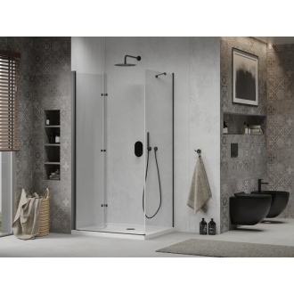Mexen Lima skladací sprchovací kút 90 x 120 cm, transparentný, čierna + plochá sprchová vanička, biela - 856-090-120-70-00-4010B
