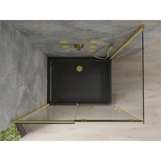 Mexen Omega výsuvná sprchová kabína 100 x 80 cm, priehľadná, zlatá + plochá sprchová vanička, čierna - 825-100-080-50-00-4070G