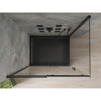 Mexen Omega výsuvná sprchová kabína 100 x 80 cm, priehľadná, čierna + plochá sprchová vanička, čierna - 825-100-080-70-00-4070B