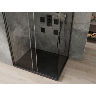 Mexen Omega výsuvná sprchová kabína 100 x 80 cm, priehľadná, čierna + plochá sprchová vanička, čierna - 825-100-080-70-00-4070B