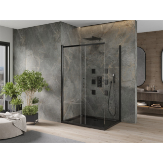 Mexen Omega výsuvná sprchová kabína 100 x 80 cm, priehľadná, čierna + plochá sprchová vanička, čierna - 825-100-080-70-00-4070B