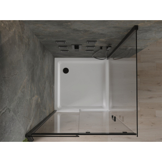 Mexen Omega výsuvná sprchová kabína 100 x 100 cm, transparentná, čierna + plochá sprchová vanička, biela - 825-100-100-70-00-4010B