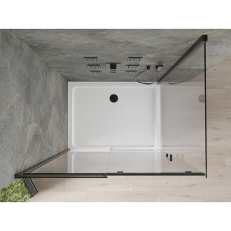 Mexen Omega výsuvná sprchová kabína 110 x 80 cm, transparentná, čierna + plochá sprchová vanička, biela - 825-110-080-70-00-4010B