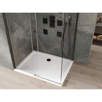 Mexen Omega výsuvná sprchová kabína 110 x 80 cm, transparentná, čierna + plochá sprchová vanička, biela - 825-110-080-70-00-4010B