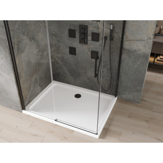 Mexen Omega výsuvná sprchová kabína 110 x 80 cm, transparentná, čierna + plochá sprchová vanička, biela - 825-110-080-70-00-4010B