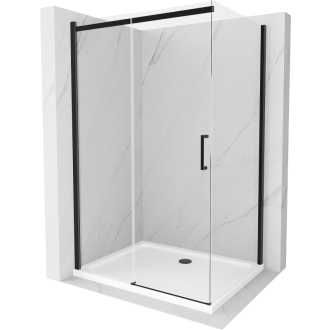 Mexen Omega výsuvná sprchová kabína 120 x 90 cm, transparentná, čierna + plochá sprchová vanička, biela - 825-120-090-70-00-4010B