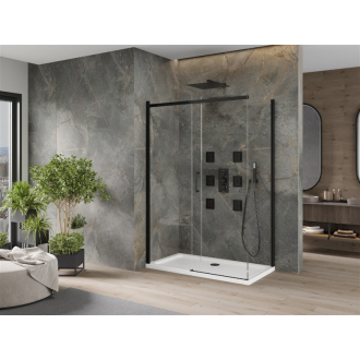 Mexen Omega výsuvná sprchová kabína 130 x 70 cm, priehľadná, čierna + plochá sprchová vanička, biela - 825-130-070-70-00-4010B