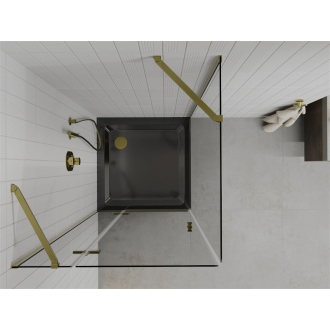 Mexen Roma sklopná sprchová kabína 80 x 80 cm, priehľadná, zlatá + plochá sprchová vanička, čierna - 854-080-080-50-00-4070G
