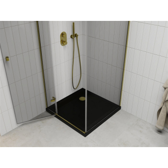 Mexen Roma sklopná sprchová kabína 80 x 80 cm, priehľadná, zlatá + plochá sprchová vanička, čierna - 854-080-080-50-00-4070G