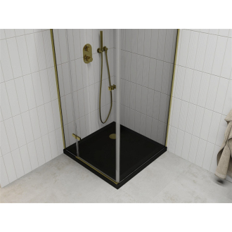Mexen Roma sklopná sprchová kabína 80 x 80 cm, priehľadná, zlatá + plochá sprchová vanička, čierna - 854-080-080-50-00-4070G