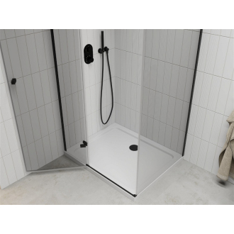 Mexen Roma vyklápacia sprchová kabína 70 x 90 cm, transparentná, čierna + plochá sprchová vanička, biela - 854-070-090-70-00-4010B