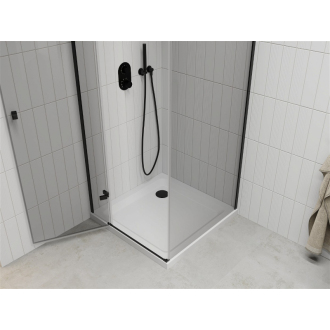 Mexen Roma vyklápacia sprchová kabína 90 x 90 cm, transparentná, čierna + plochá sprchová vanička, biela - 854-090-090-70-00-4010B