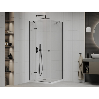 Mexen Roma vyklápacia sprchová kabína 90 x 90 cm, transparentná, čierna + plochá sprchová vanička, biela - 854-090-090-70-00-4010B