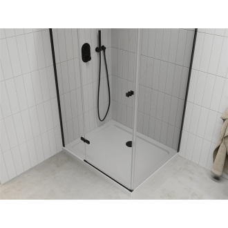 Mexen Roma vyklápacia sprchová kabína 100 x 70 cm, transparentná, čierna + plochá sprchová vanička, biela - 854-100-070-70-00-4010B