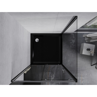 Mexen Apia výsuvná sprchová kabína 90 x 90 cm, transparentná, chróm + plochá sprchová vanička, čierna - 840-090-090-01-00-4070