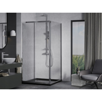 Mexen Apia výsuvná sprchová kabína 90 x 90 cm, transparentná, chróm + plochá sprchová vanička, čierna - 840-090-090-01-00-4070