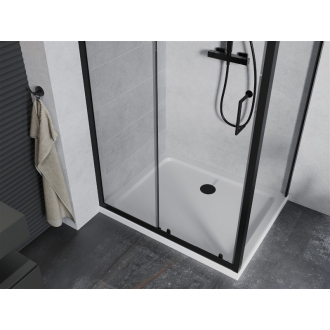 Mexen Apia výsuvná sprchová kabína 140 x 70 cm, priehľadná, čierna + plochá sprchová vanička, biela - 840-140-070-70-00-4010B